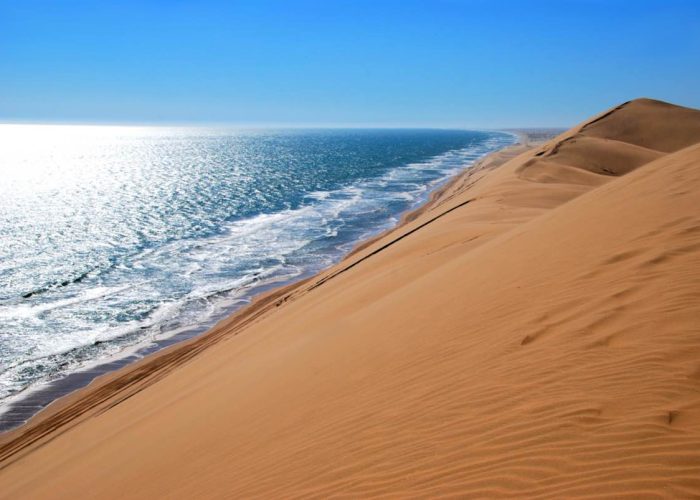 The Namib desert and the Atlantic Ocean near Walvis Bay in Namibia, Africa